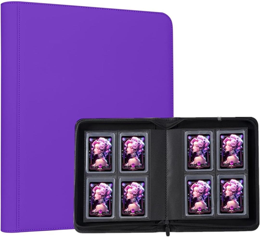 JoyHooo, Top Loader Collection Album for Trading Cards and Sports Card (Purple, 5" in)