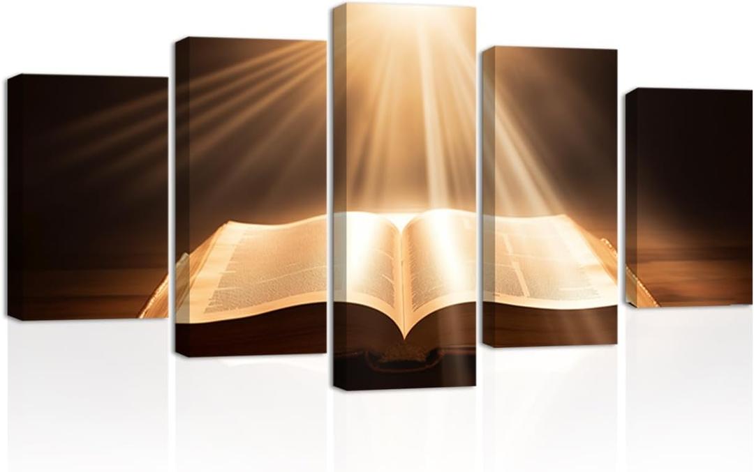 CXHOSTENT Jesus Canvas Wall Art 5 Piece Holy Bible and Sunset Pictures Prints God Poster Christian Spiritual Paintings for Office Prayer Room Decor (Jesus-2, 16"x24"x2, 16"x32"x2, 16"x40"x1)