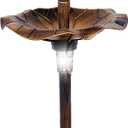 BTEXPERT Outdoor Solar Garden Bird Bath Vintage Lighted Pedestal Fountain Flower Birdbath Planter Accents Decoration Yard Statue Feeder, Decorative Cage, Fillable Stand Polyresin (Bronze 1)