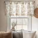 Vangao Linen Valance Curtain Farmhouse Cottage Floral Small Window Curtain Light Filtering for Kitchen Rustic Valance for Living Room Bedroom Rod Pocket 1 Panel Taupe on Beige
