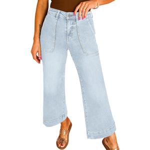 Astylish Women's 2026 Stretchy Wide Leg High Waisted Jeans Tummy Control Casual Cropped Ankle Denim Pants (4, Light Blue)