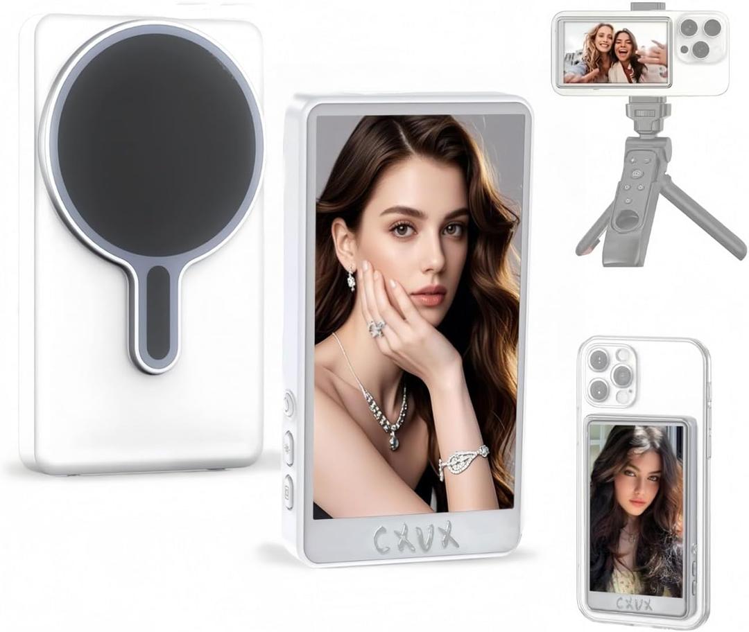 Wireless Selfie Monitor Screen for iPhone & AndroidMagnetic Mount Wireless Connection with Bluetooth Remote, 3 Level Brightness Mode, Using Phone Rear Camera for Selfie Vlog Live Stream for TikTok