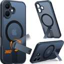 TORRAS 360 Stand & Magnetic Shockproof for iPhone 16 Plus Case with Full Camera Protection, Fit for MagSafe, 16FT Military Grade Shockproof Slim Phone Case for iPhone 16 Plus 6.7", Black