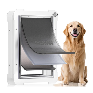 3-Flap Steel Large Dog Door for Exterior Doors with Sliding Lock Panel, Energy-Efficient Insulated Pet Door, Extreme Weather Doggy Door with Telescoping Tunnel, Never Rust（Pets Up to 100 Lb）