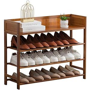 Suwoic Bamboo Shoe Rack Organizer, 4 Tier Shoe Shelf Storage Organizer, for Entryway, Hallway, and Closet (Brown-31.5)