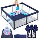 TOREVSIOR Foldable Baby Playpen with Mat, 50"50" Collapsible Play Pen for Babies and Toddlers, Indoor & Outdoor Kids Safety Play Pen, Portable Play Yard, Foldable Baby Playpen with 50 Ocean Balls
