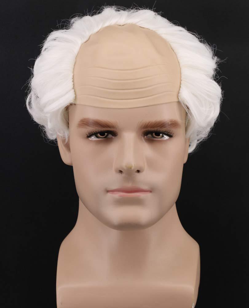 Short White Curly Old Man Bald Head Wig Receding Hairline Fluffy Wig Synthetic Soft Costumes Cosplay Costume Hair(White)