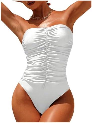 Floerns Women's One Piece Swimsuit Ruched Strapless Tummy Control Bandeau Bathing Suits XL