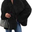 Tankaneo Womens Cropped Faux Fur Jackets Winter Long Sleeve Open Front Warm Shaggy Coats, Black, Size L
