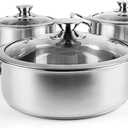 Stainless Steel Pots and Pans Set, 6 Piece Kitchen Induction Cookware Sets with Glass Lids, Works with Induction, Electric and Gas Cooktops, Non Toxic, Oven & Dishwasher Safe