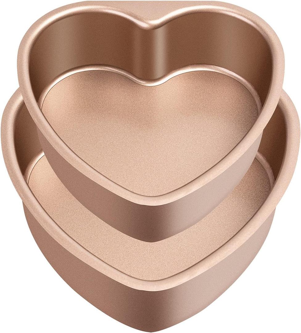 Yomvzake Heart Cake Pans 5 Inch 7 Inch Cake Mold, Nonstick Heart Shaped Cake Pans Set of 2, Cheesecake Pans wih Removable Bottom for Valentine's Day Baking