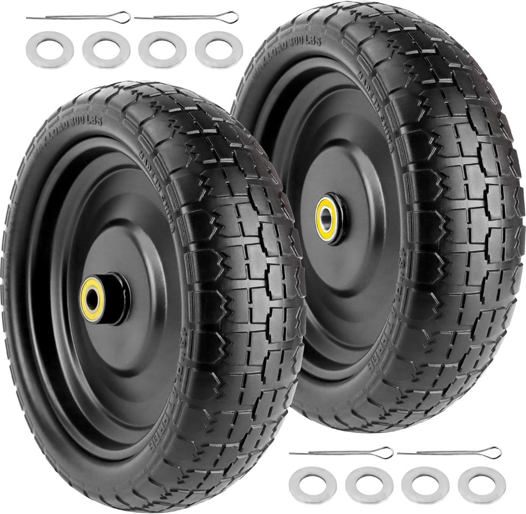 13" Flat Free Wheels with 5/8" Bearings,2.17" Offset Hub - 13-Inch Gorilla Cart Tires,4.00-6 Solid Tires and Wheels Replacement for GOR Garden Carts,Hand Truck Wheel,Yard Trailer - 2 pcs | By Vypart