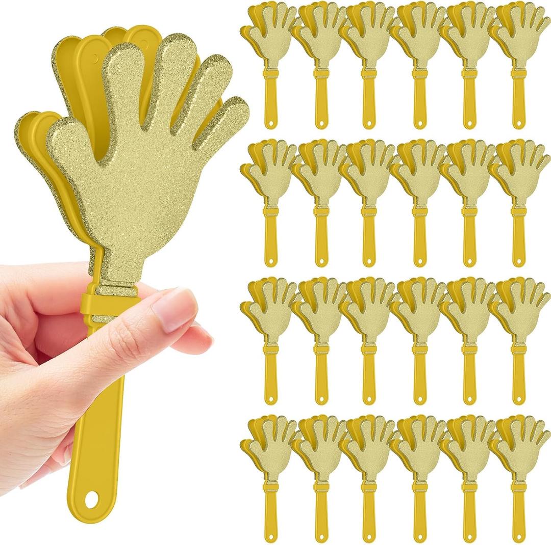 24 Pcs Gold Glittered Hand Clappers7" Hand Clappers Noisemakers for 2026 New Year's Eve Party Supplies