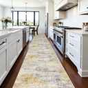 3x20 Runner Rug Washable Abstract: Non Slip Hallway Floor Mat Grey/Yellow