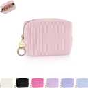 Playexen Mini Makeup Bag, Corduroy Small Cosmetic Bag for Purse with Ring Buckle, Portable Travel Makeup Pouch for Lipsticks, Chapsticks, Coin, Earphone, Credit Card (Pink)