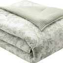 Laura Ashley Home - King Size Comforter Set, Reversible Cotton Bedding, Includes Matching Shams with Bonus Euro Shams & Throw Pillows (Natalie Sage/Off White, King)