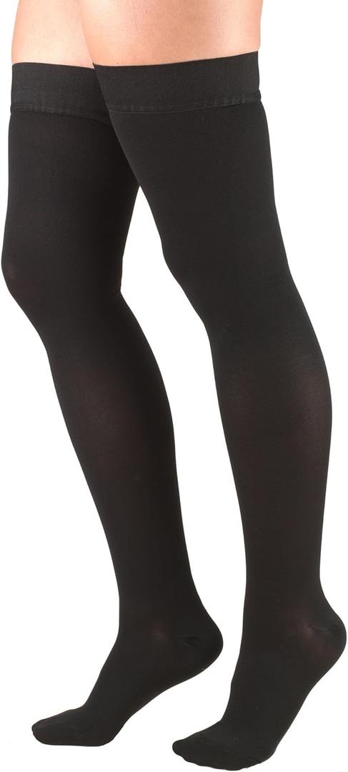 Truform 30-40 mmHg Compression Stockings for Men & Women, Thigh High Length, Dot-Top, Closed Toe, Black, Medium (Medium (1 Pair))