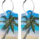 2 x Luggage Tags for Suitcases Funny Leather Carnival Cruise Luggage Tags Cute Travel Name Tags for Cruise Ships Travel Essentials 2 Pack(Palm)