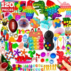120 Pcs Fidget Toys Pack, Pop Sensory Party Favors Set Gifts for Kids Adults Boy Girl Stocking Stuffers Autistic Bulk Goodie Bag Filler Treasure Box Classroom Prizes School, Medium, Small