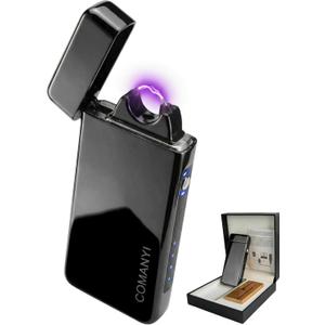 Electric Lighter USB Rechargeable Plasma Lighter, with Windproof High Power Arc Mirror-Polished Metal Ice Touch Surface, with Gift Box, for Outdoor Travel Grill BBQ Candle (Black)
