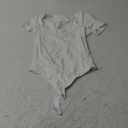 REORIA Womens Sexy Square Neck Double Lined Shirt Stretchy Basic Short Sleeve Going Out Thong Bodysuit Tops, Medium