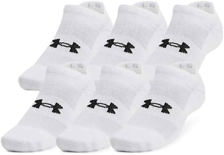 Under Armour Unisex-Adult Training Cotton No Show Socks 6 Pack (Medium, (100) White / White / Black)