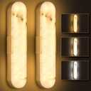 Alabaster Wall Sconce,20" Gold Natural Marble Wall Sconces Set of Two, Gypsum LED Dimmable Wall Lamps Modern Indoor LED Wall Light for Living Room, Bedroom, Porch, Dining Room, Stairway, 20in-2Pcs