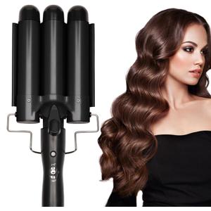 3 Barrel Curling Iron Jumbo 1.25 inch (32mm) Hair Curling Wand Crimper Instant Heating Adjustable Hair Curler with 2 Temperature Control (Black)