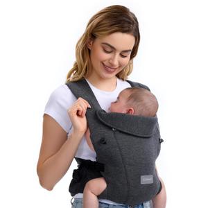 Topmeta Newborn Carrier, Soft and Lightweight Baby Carrier Wrap | Ergonomic, Adjustable Neck Support | Ideal for Newborn 7-24 lbs | Enhanced Comfort and Support, Deep Grey