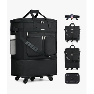 HANKE Expandable Luggage Bags for Travel Foldable Suitcase with Wheels Collapsible Rolling Travel Duffle Bag Lightweight Large Suitcases without Telescoping Handle, Black