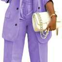Vakkest Pant Suits for Women Dressy 2 Piece Outfit Business Casual Blazer Jackets and Wide Leg Work Office Slacks Set (XX-Large, Purple)