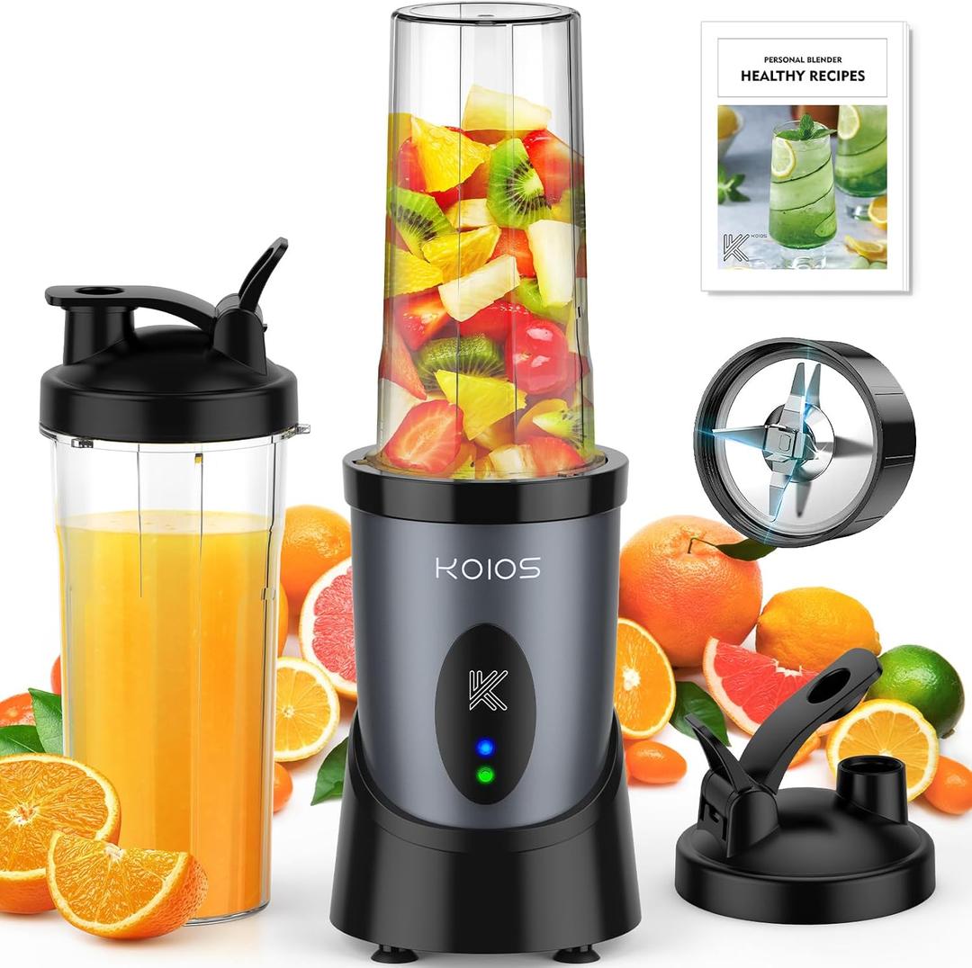 KOIOS Smoothie Blender, 900W Personal Blender for Shakes and Smoothies for Kitchen with 2 No-BPA 22oz Portable Cups, Single Serve Smoothies Maker Mixer for Juices, Nutritious Recipe (Grey Blue) (Grey Blue)