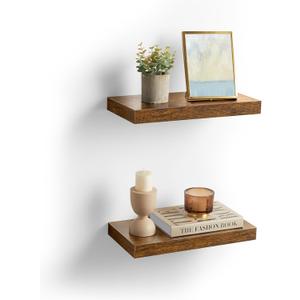 VASAGLE Wall Shelves Set of 2, Floating Shelves, Wall Mounted, 8 x 15.7 x 1.5 Inches, Display Shelves for Picture Frames, Wall Decor, Hanging Shelf for Living Room, Kitchen, Rustic Brown ULWS054B01