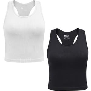2/3/4 Packs Ribbed Racerback Tanks with Built in Bra for Women -Women’s Seamless Crop Tops Camisole Sport Bra, Medium