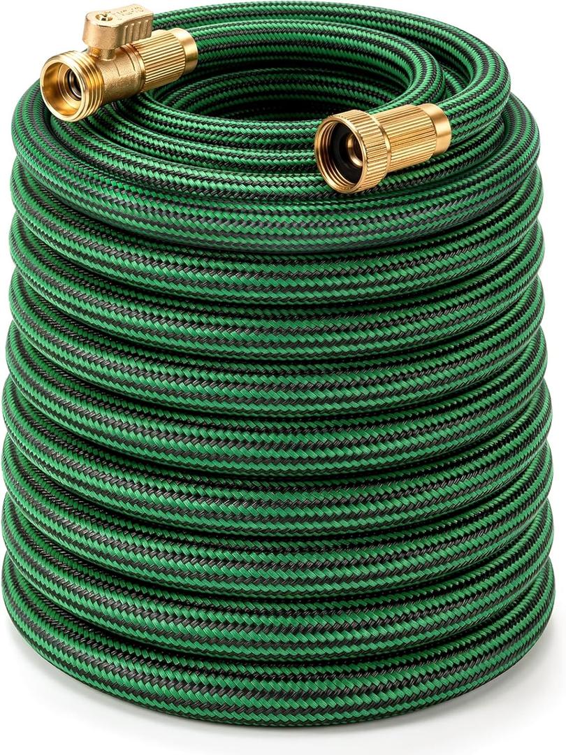 Garden Hose 75 ft x 3/4" NON-EXPANDABLE Water Hose, Flexible & Lightweight Kink Resistant Hybrid Hose, Leak-Proof Heavy Duty, Super Durable Fabric with 3/4" Solid Brass Connectors