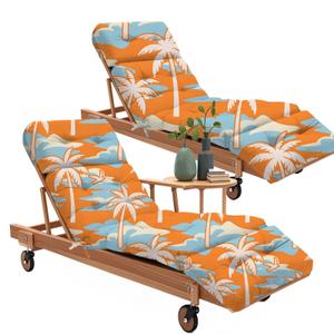 Uthem 2Pcs Outdoor Chaise Lounge Chair Cushion 75.1 x 22.8 x 4.7 Inches 100% Waterproof Replacement Cotton Patio Pool Lounge Chair Cushion for Outdoor Furniture with Ties, Orange Coconut Tree