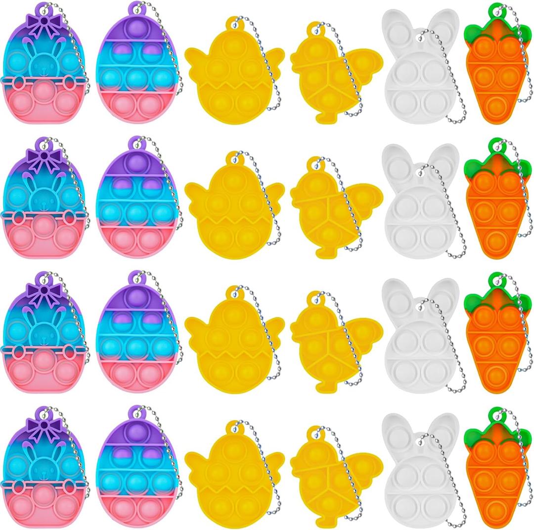 24 Pcs Easter Mini Push Pop Bubble Fidget Toy, Keychain Bubble Pop Desk Toy, Fidget Keychain Relieve Anxiety Stress Pop Fidget Toy