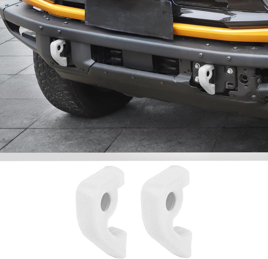 JWWY Front Bumper Tow Hook Covers Tow Trailer Hitch Receiver Cover Towing Hitch Rubber Sleeve Protector Cover Trim Fit for 2021-2025+ Ford Bronco Exterior Accessories White 2PCS (Fixed)