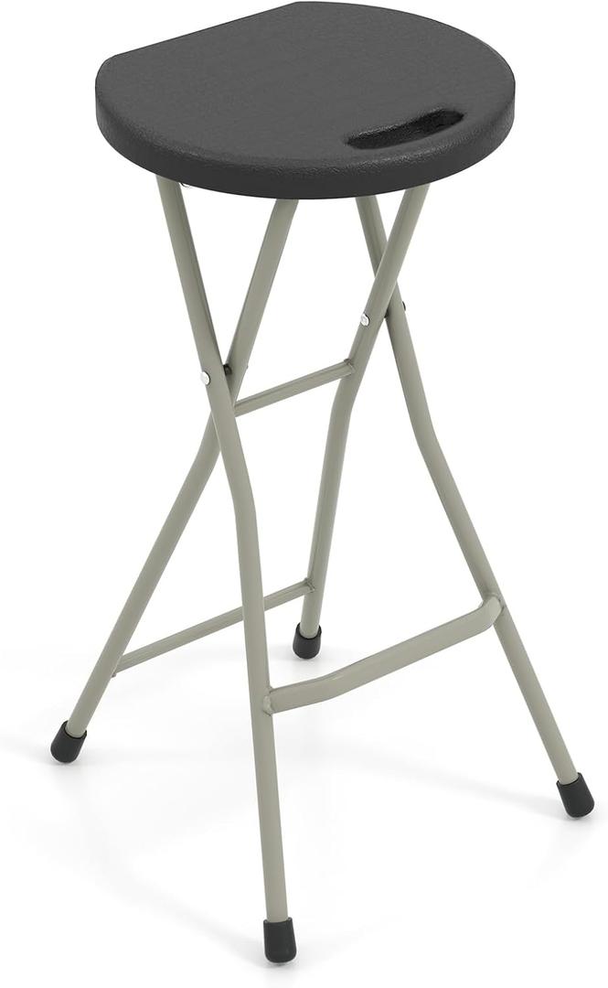 GYMAX Folding Stool, 28in Portable Collapsible Bar Stool with Handle & Steel Frame, 330lbs Sturdy Foldable Lightweight Metal Chair for Outdoor/Indoor Kitchen Home Bar, Assembly Free (Set of 1, 28inch) (Black)