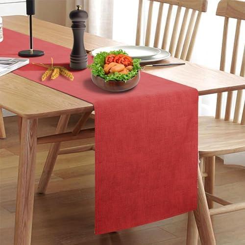 Waterproof Wipeable Table Runner, Farmhouse Dresser Runner, Rustic for Kitchen, Bedroom, Living Room, Indoor and Outdoor (60'', Red) (60''(Fits Length 37''-44'' Table))