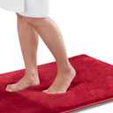Genteele Memory Foam Bath Mat Non Slip Absorbent Super Cozy Velvet Bathroom Rug Carpet (17 inches X 24 inches, Red)