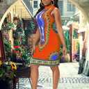 JTNFairy Boho African Attire Elegant Dresses for Women Dashiki Sleeveless Knee Length Mexican Ethnic Orange Dress (M)
