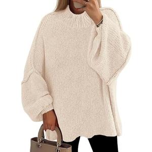 PRETTYGARDEN Women's 2026 Fall Oversized Sweaters Chunky Knit Mock Neck Long Sleeve Casual Trendy Pullover Winter Clothes M