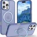 Magnetic for iPhone 16 Pro Max Case with Ring Stand, [10 FT Drop Protection] [Velvety Touch] Slim Translucent Matte Back Shockproof Phone Case for iPhone 16 Pro Max 6.9'', Sierra Blue