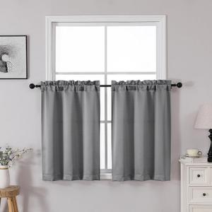 OWENIE Heidi Grey Kitchen Tiers 30 Inch Length 2 Panels Set for Dining Room, Light Filtering Curtains for Bathroom, Basement, Small Rooms, Rod Pocket Solid Curtain, 2 Pcs, Each 30" W x 30" L OWENIE Heidi Grey Kitchen Tiers 30 Inch Length 2 Panels Set for Dining Room, Light Filtering Curtains for Bathroom, Basement, Small Rooms, Rod Pocket Solid Curtain, 2 Pcs, Each 30" W x 30" L