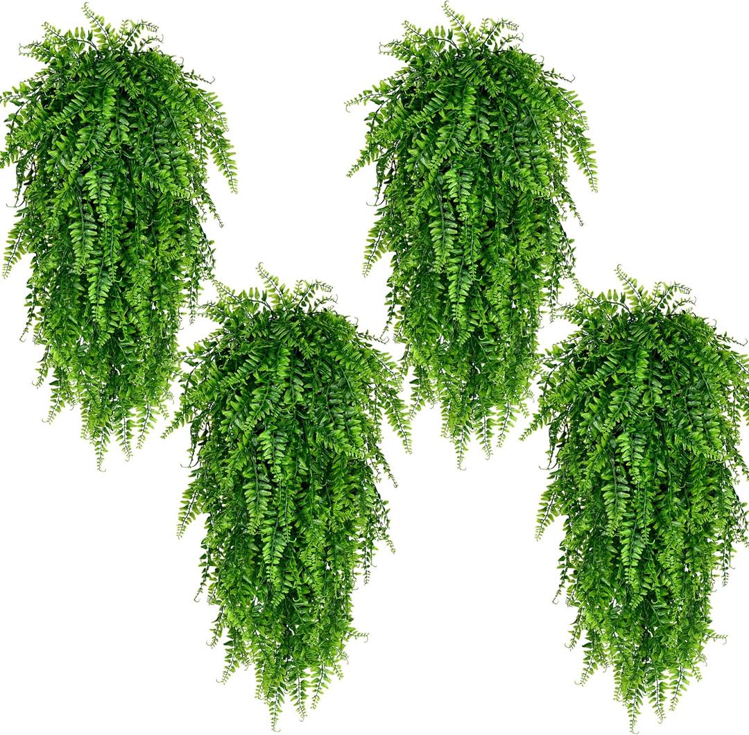 Waipfaru 8Pcs Fake Hanging Plants Artificial Ferns for OutdoorsFake Ferns UV Resistant Plastic Fake Plants for Indoor Wall Porch Wedding Party Holiday Decor