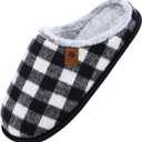 ONCAI Men's House Slippers Memory Foam Slip-On Warm Cozy Scuff Home Bedroom Shoes with Indoor/Outdoor Rubber Soles US Size 7 Plush Black/White