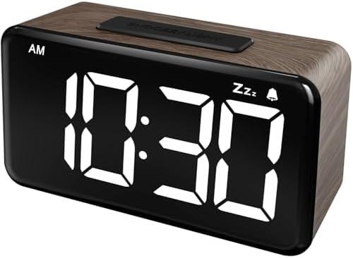 NOKLEAD Digital Alarm Clock: Wood Grain, 5.9-inch Large LED Display, Easy to Use for Seniors and Men, Adjustable Brightness, Aesthetic Room Decor Desk Clocks for Bedroom | Dorm | Living Room | Office