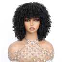 Black Bang Wig Sprial Curly Wig with Bangs, 12 Inch Afro Curly Wigs for Black Women, Glueless Wig for Beginner, Boucy and Chic, 1B, 3C Curls,