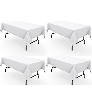 Pureegg Rectangle Table Cloth 60" x 102" – Durable Polyester Tablecloth Offers Reusable & Washable Protection, Ideal for Outdoor Party, Picnic, Wedding, Banquet and Birthday, 4 Pack, White